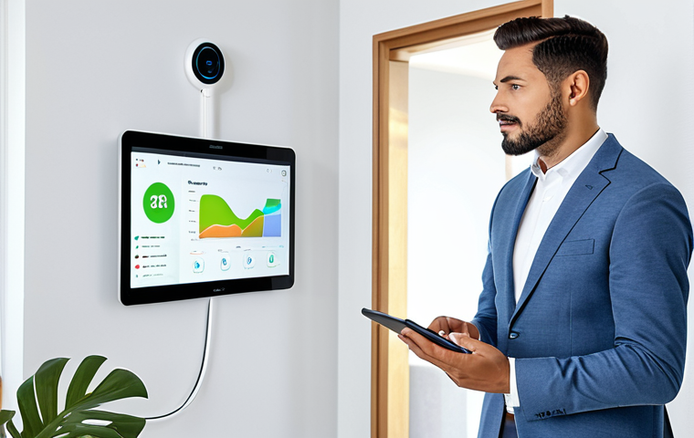 **Prompt:** A professional individual in modest business casual attire, standing in a brightly lit, modern smart home. They are holding a sleek tablet displaying an energy monitoring dashboard, with various smart home devices (like a minimalist smart thermostat and an energy-efficient lamp) visible in the background. The scene emphasizes seamless technology integration and energy awareness. This image represents individual control over energy consumption. Perfect anatomy, correct proportions, natural pose, well-formed hands, proper finger count, natural body proportions, fully clothed, appropriate attire, safe for work, professional, high quality, studio lighting.